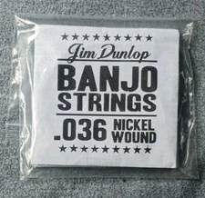 6 Single .036 Nickel Wound Loop End Banjo Strings Jim Dunlop FACTORY SEALED