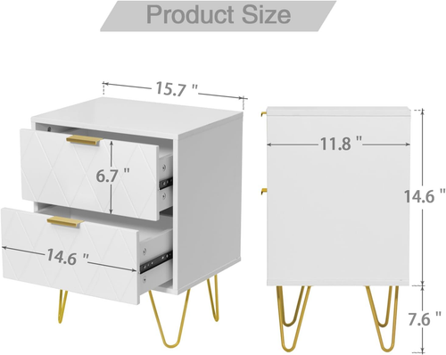 White Nightstand Set of 2, End Side Table Double, Bedside Table with 2 Drawers, - Bild 3 von 10