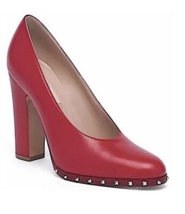 VALENTINO NEW Red Leather Soul Rockstud Block Pumps Size EU 38 / US 7.5