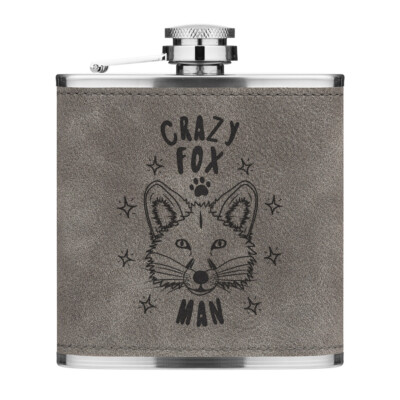 Crazy Fox Mann Stars 170ml Pu-Leder Flachmann Grau Lustig Tier