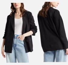 Treasure  Bond Linen-Blend Blazer Medium Black Women  s Single-Breasted 119