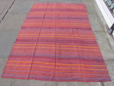 Vintage-Stammes-Nomaden-Handgefertigter orientalischer Rot-Orange-Wolle Jajim Kilim 195x136 cm