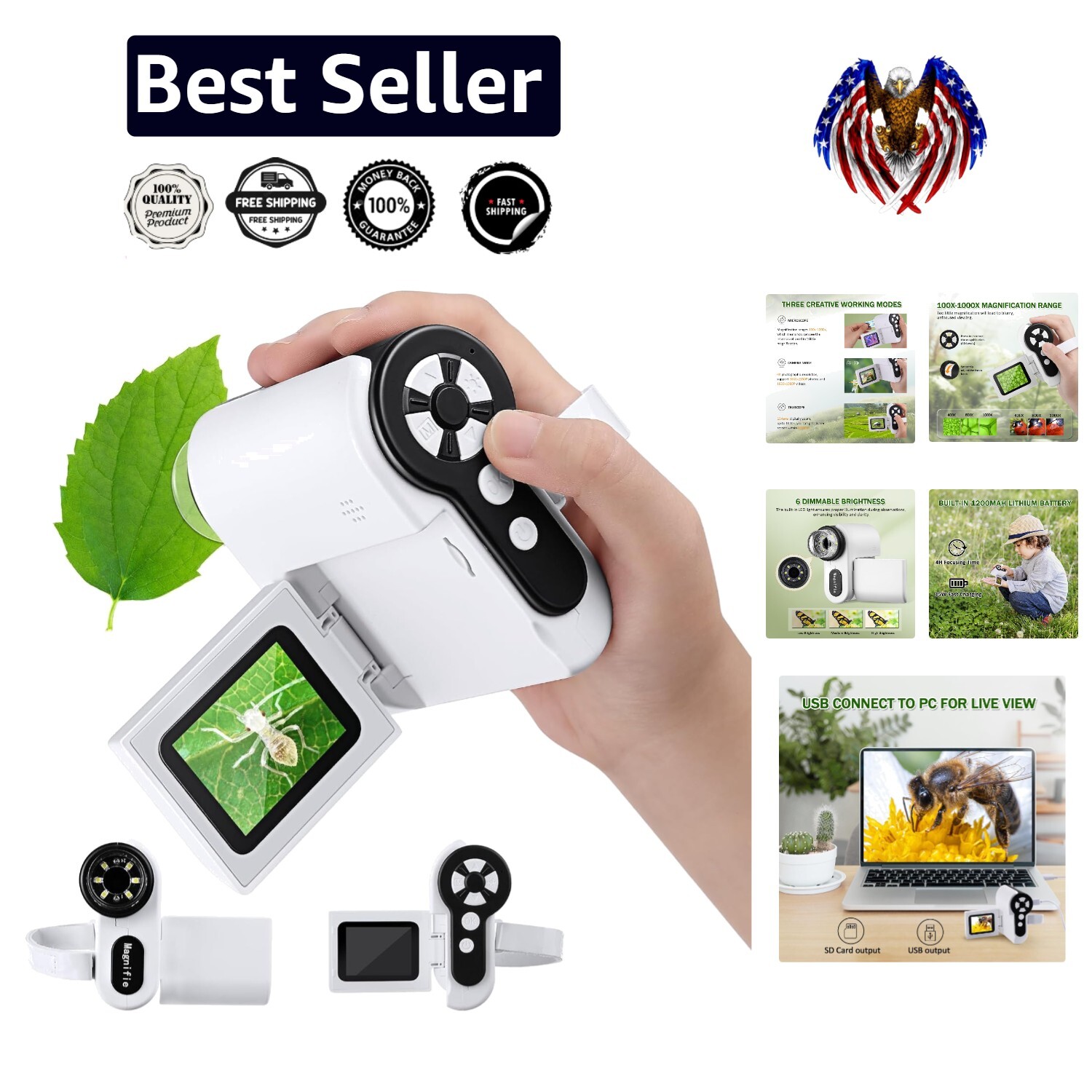 Digital Kids Microscope 1000X Magnification with Adjustable Lights & LCD Screen