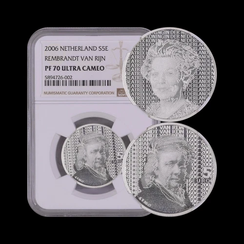 NETHERLANDS. 2006, 5 Euro, Silver - NGC PF70 UC - Top Pop 🥇 Rembrandt, Beatrix