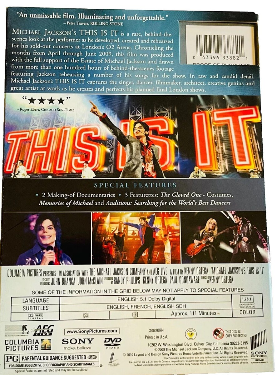 DVD MICHAEL JACKSON'S THIS IS IT 2009 LONDON PREP FOOTAGE FEATURE