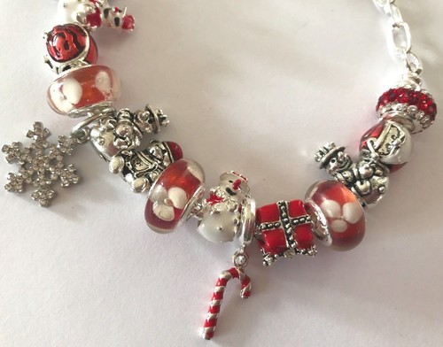 ❤️CHRISTMAS SNOWMAN BRACELET ⛄️ European CHARM BEADS 🎄Silver Plated Chain❤️ - Picture 3 of 3