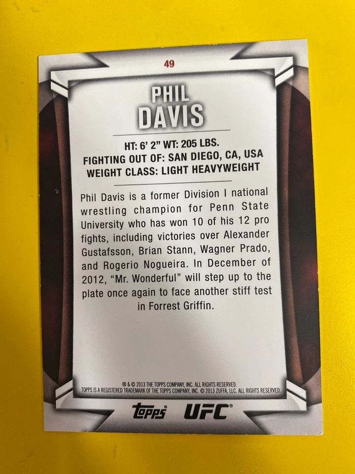 58523 	2013 Topps UFC Knockout Green #49 Phil Davis #06/88 - Image 2 of 3