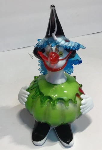 HTF Murano Hand Blown Glass Clown Body Shaped Green Red Tomato whimsical Hat Vtg