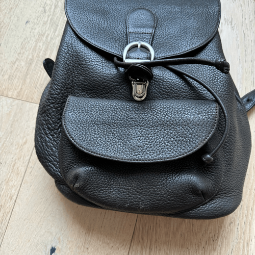 VTG Eddie Bauer Backpack 100% Leather Brown Rucksack Drawstring Bag Purse Heavy - Picture 5 of 14
