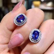 925 Silver Stud Earrings Glamorous Simulated Diamond Women Engagement Jewelry