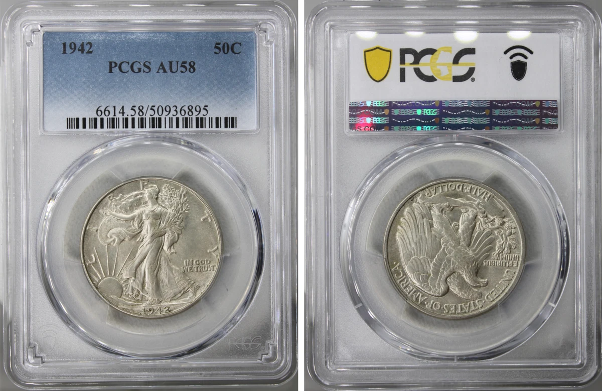 1942年 米国 ウォーキングリバティ ハーフダラー PCGS AU58 AU 58 Graded 1942 Year Liberty Walking Half Dollars (1916-1947