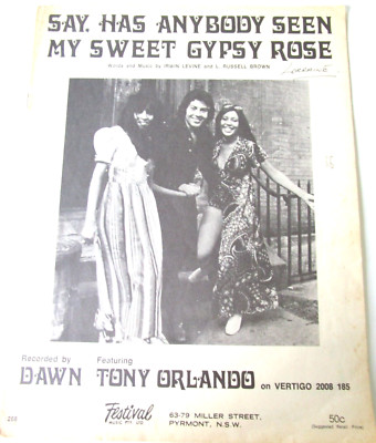 Dawn & Tony Orlando..My Sweet Gypsy Rose..1973..Piano/Lyrics/guitar. Good Cond.