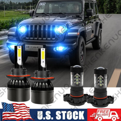 For 2018 2019 Jeep Wrangler JL - 4X 8000K H13 LED Bulb Headlight+Fog  Upgrade Kit | eBay