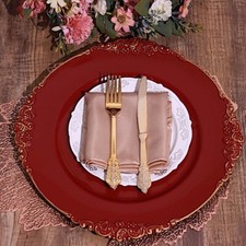 24 BURGUNDY 13" Round with Embossed Rim Charger Plates Wedding Dinner Supplies