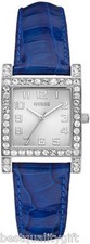 GUESS COBALT BLUE CROC LEATHER BAND+SILVER TONE DIAL+CRYSTAL BEZEL WATCH W0129L3