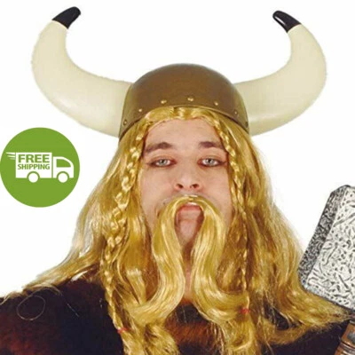 EA ARENA Gold Viking Helmet with Horns Vikings Fancy Dress Party Accessory