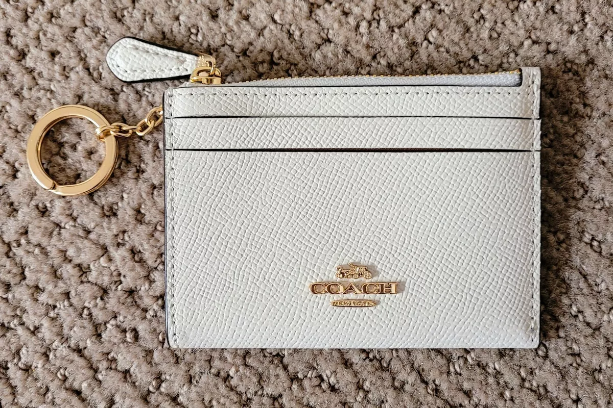 AUTH COACH LOGO LEATHER COIN u0026 CARD HOLDER WALLET KEY RING PREOWNED  IVORY/BONE | eBay