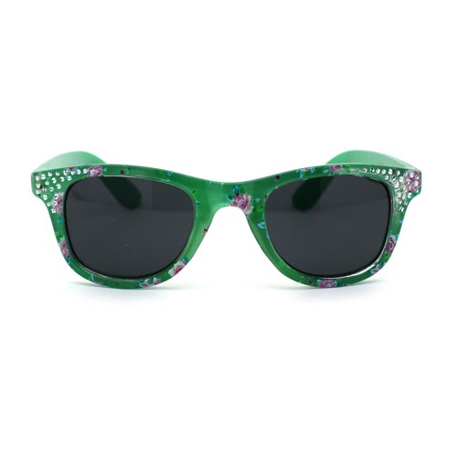 Girls Kid Size Foil Dot Glitzy Flower Print Horn Rim Sunglasses - Picture 11 of 25