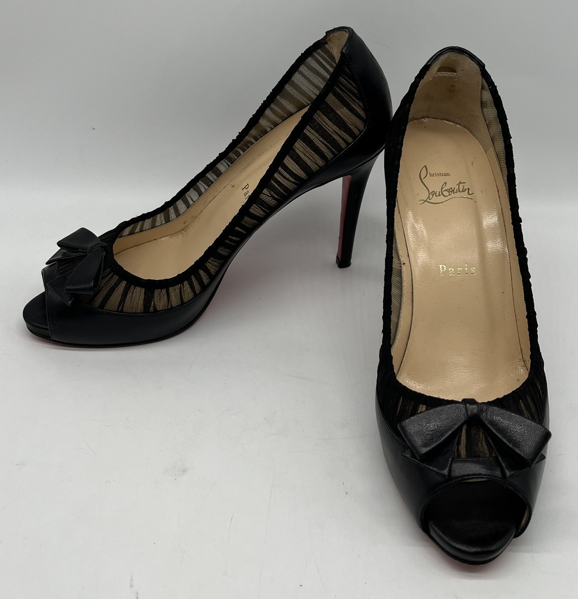 Christian Louboutin Black Leather/Mesh Angelique Peep Toe