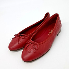 Chanel Flat Shoes Red Leather Women's Pre-owned