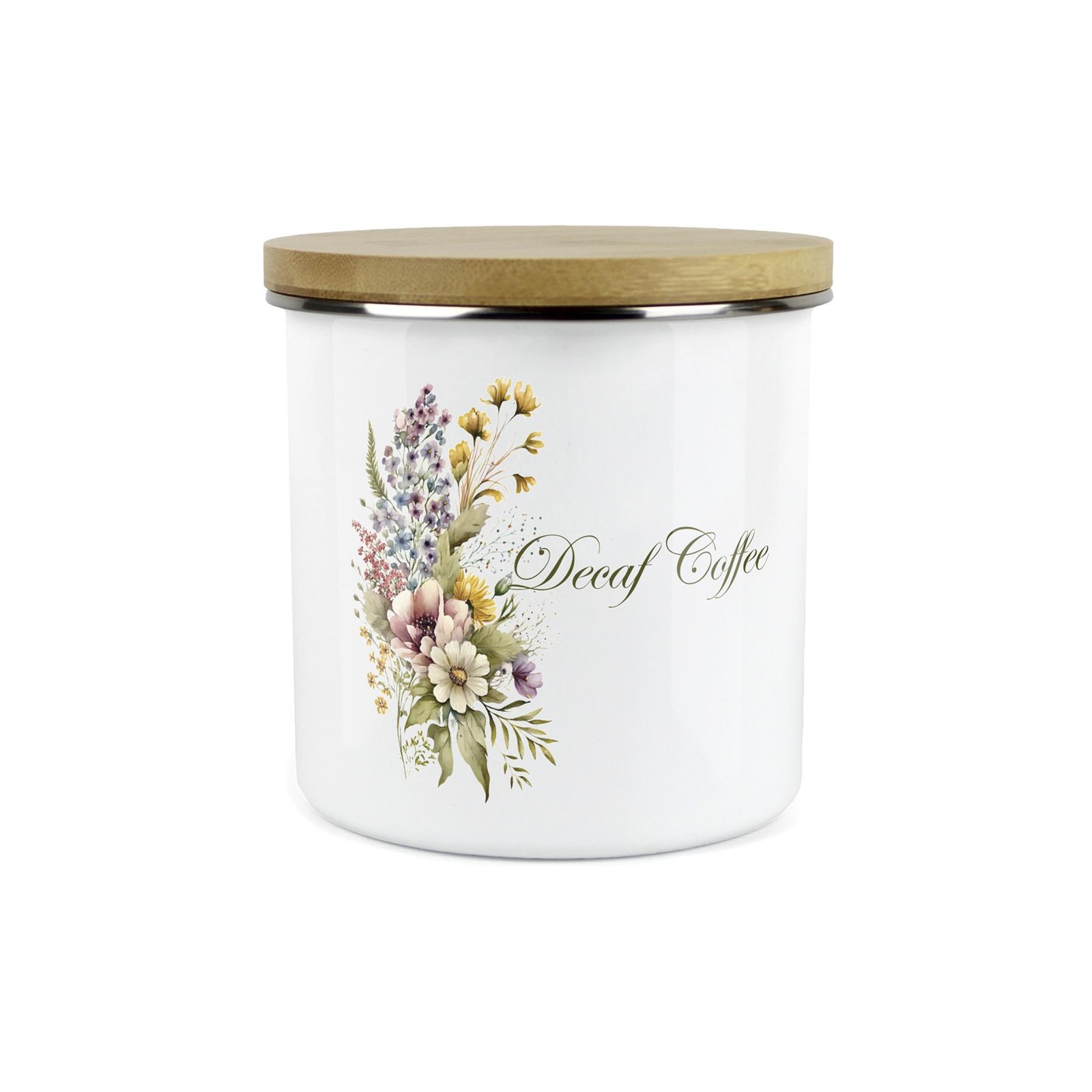 Floral Decaf Coffee Canister - Bouquet Kitchen Enamel Storage Container