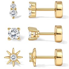 14K Gold Flat Back Earrings for Women Men Dainty Hypoallergenic Surgical Stainle