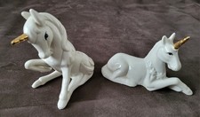 Unicorn Ceramic Ornaments x 2 Vintage 1980s White with Gold Horns