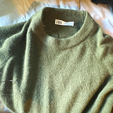 Zara Damen Strickpullover Wolle Grün Gr. S R...