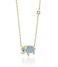10K Solid Yellow Gold CZ Elephant Necklace