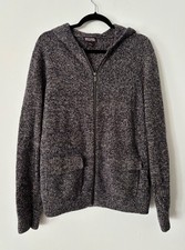 Michael Kors Womens L Gray Marled Wool Blend Full Zip Hooded Sweater Cardigan