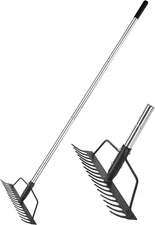 15-Inch Bow Rake with Stainless Steel Handle and 16 Steel Tines for Gardening