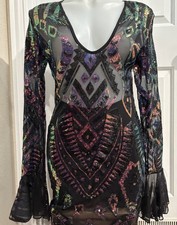 Black Sheer Bodycon Iridescent Sequin Dress Sexy Holiday Club Party Dance XL