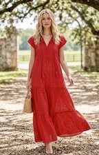 Johnny Was XL Red Maxi Long Dress Sundress & Slip Eyelet Lace Bohemian $670 Ret