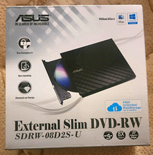 ASUS SDRW-08D2S-U External Slim DVD-RW USB 2.0 USB-Powered Mac/PC Black