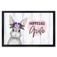 Hoppelige GrüßE FußMatte XXL In 50X75 Cm Mit SüßEm Osterhase Und Blumen