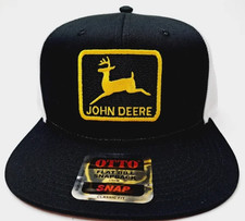 JohN Deere Black And White Flat Bill Otto Mesh Snapback Hat Cap