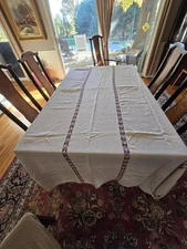 Vtg Hand-Embroidered Drawn-Thread Tablecloth Hardanger? Eastern Europe 106 X 71"