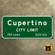 California Cupertino city limits highway 1960s road sign marker 27x12