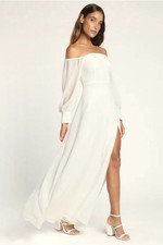 Lulus White Off-the-Shoulder Maxi Dress (M)