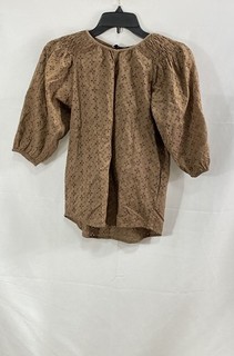 Marysia Bumby Girls Brown Eyelet Cotton Puff Sleeve Smocked Blouse Sz 10