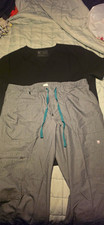 FIGS Technical Collection Scrubs Set L Black Top Gray Pants Polyester Blend