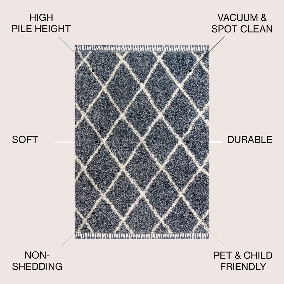 JONATHAN Y Lighting MCR104-3 Mercer Shag 3' x 5' Shag - Denim Blue / Cream - Image 4 of 4