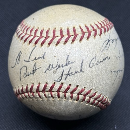 1950s Hank Aaron Eddie Mathews Spahn Signed Baseball Atlanta Braves HOF Playing