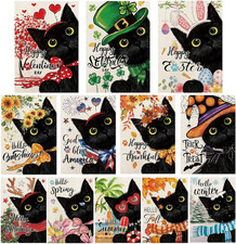 Black Cat Garden Flags for outside Set of 12, Kitten Welcome Seasonal Garden Fla