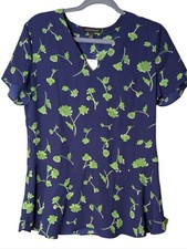 NWT Banana Republic Blue Green Floral V-Neck Short Sleeve Peplum Blouse Small