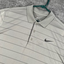 Nike Dri Fit Polo Shirt Mens Large Gray Striped Short Sleeve Casual Outdoor Golf