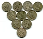 Lot of 10 Franklin half dollars