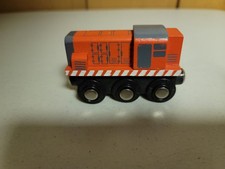 Wooden Railway Orange Diesel Locomotive Train works w Thomas  Brio