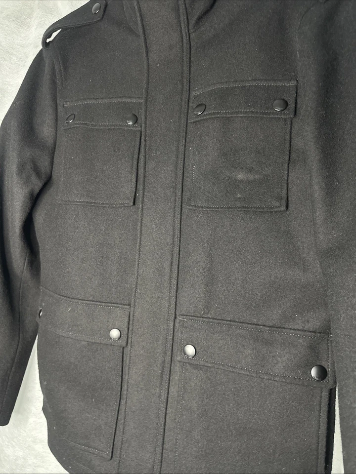 Abrigo Express Hombre Mezcla Lana Estilo Militar en Negro, Talla Mediana Foto 3 de 4