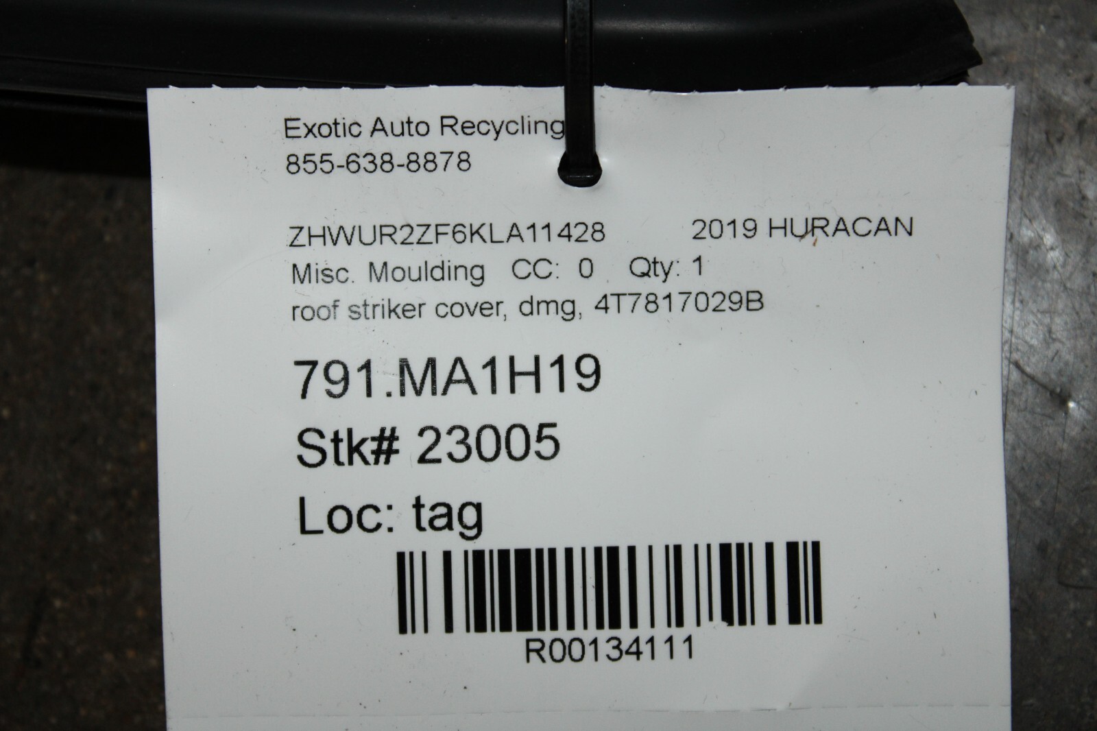 Lamborghini Huracan, LP610, 580, Roof Striker Cover, Dmg, Used, P/N 4T7817029B